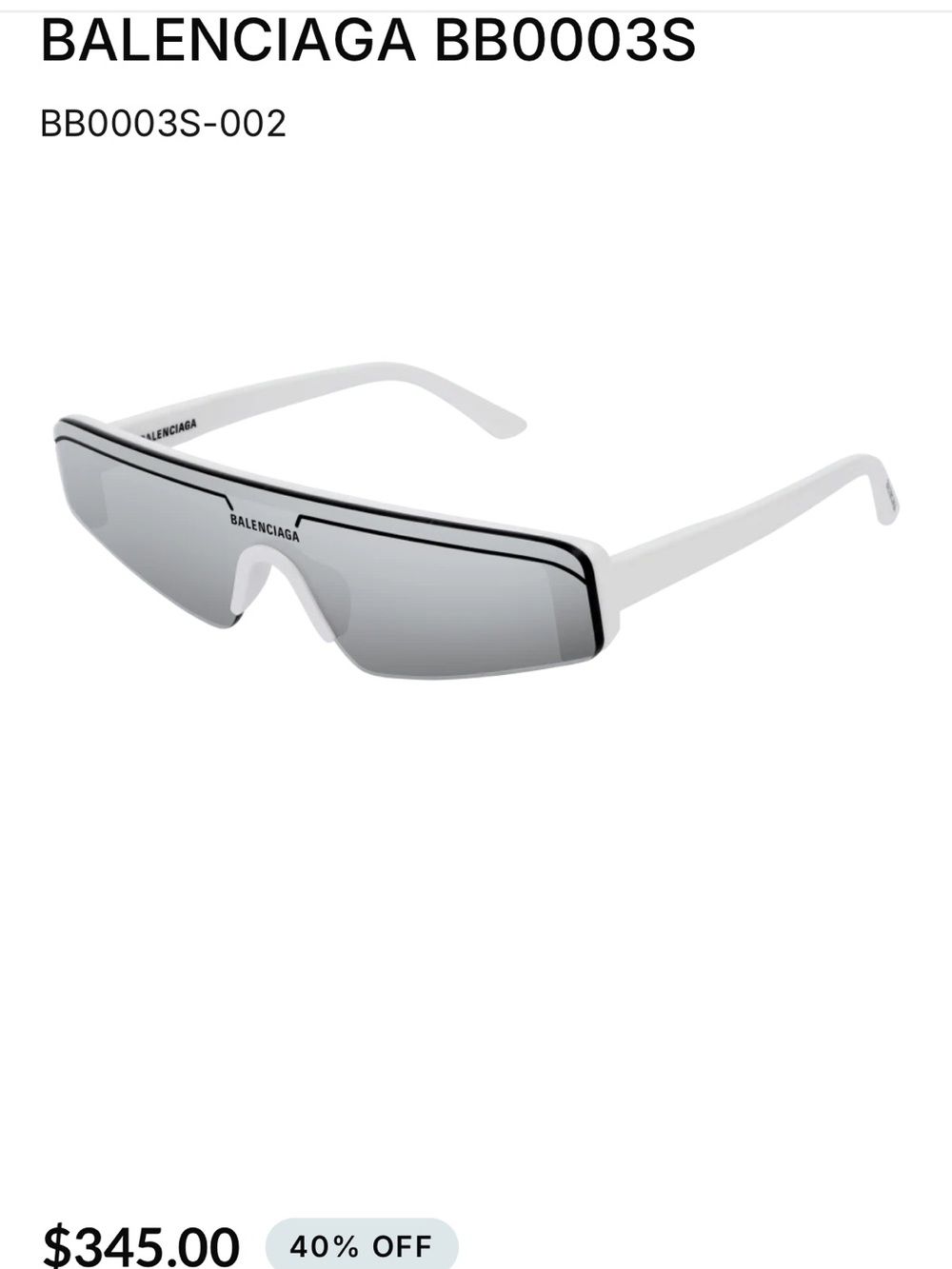 Balenciaga White Frame Silver Lens Shield Sunglasses